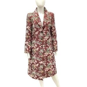Vince Camuto Coat Women’s SZ 10 Floral Nicely Tailored Buttons Pockets Burgundy